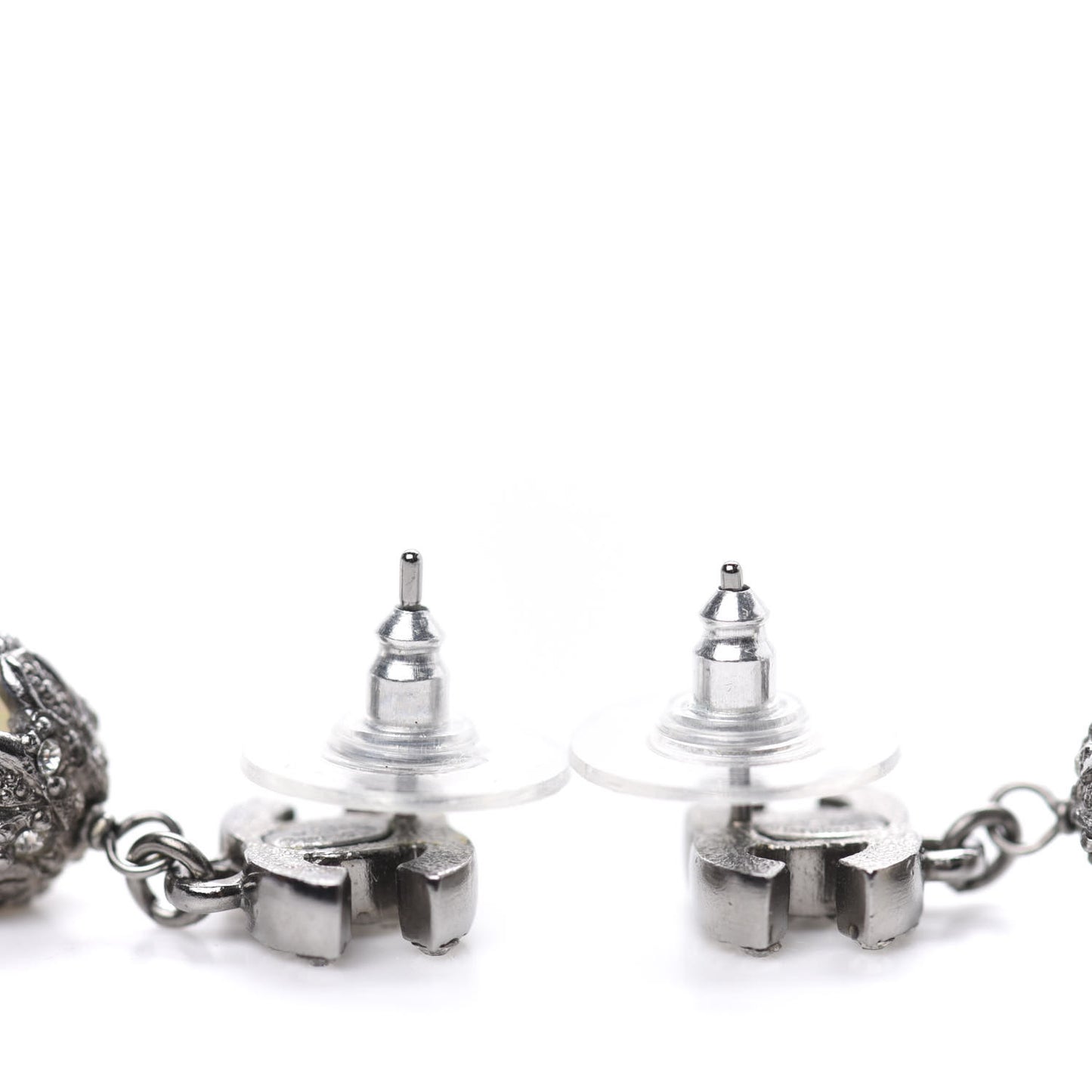 Crystal Pearl CC Drop Earrings Silver