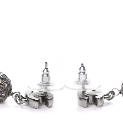 Chanel Crystal Pearl CC Drop Earrings Silver 3 of 4