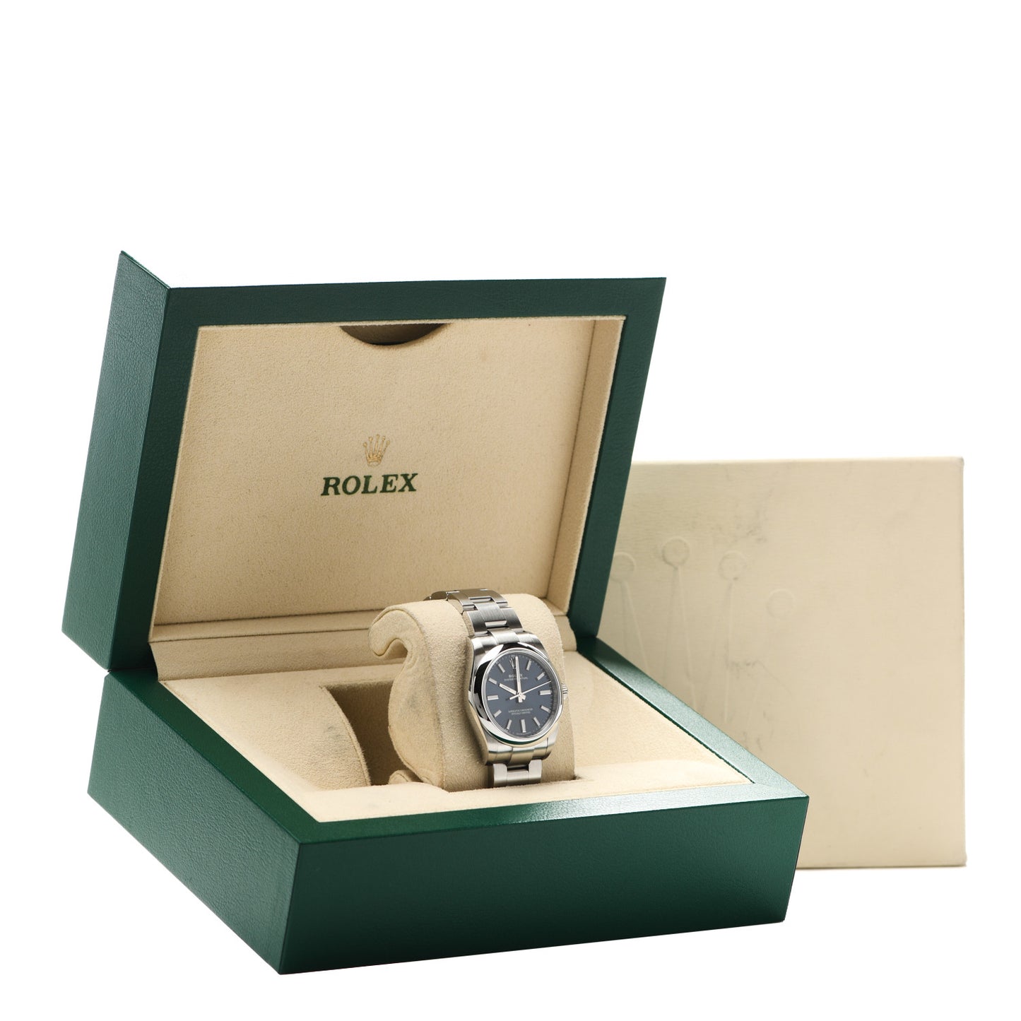 Stainless Steel 34mm Oyster Perpetual Watch Bright Blue 124200