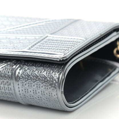 Christian Dior Metallic Patent Micro-Cannage Diorama Croisiere Chain Wallet Silver 11 of 12