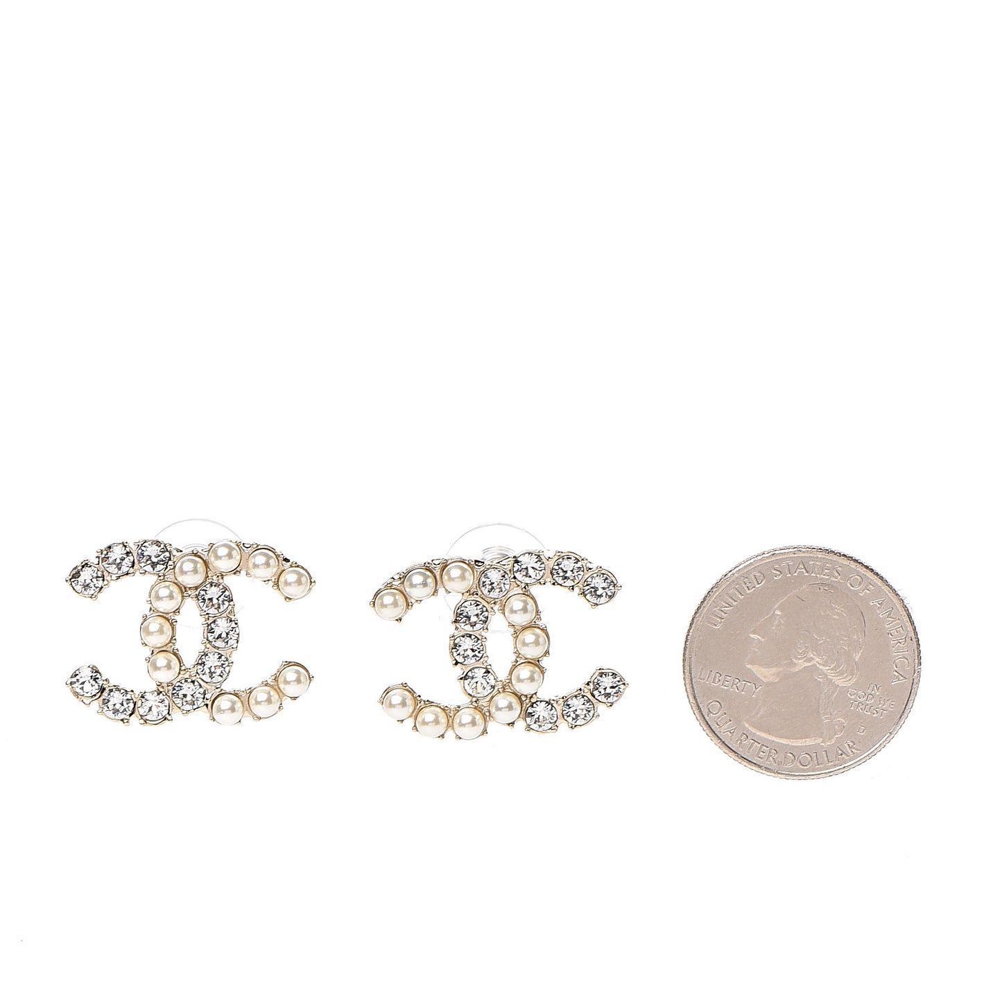 Crystal Pearl CC Dazzling Domino Earrings Gold