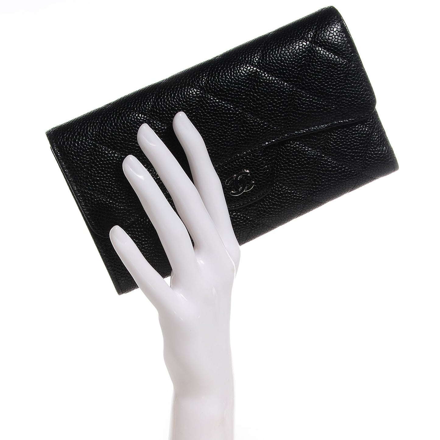 Caviar Quilted Large Flap Wallet Black