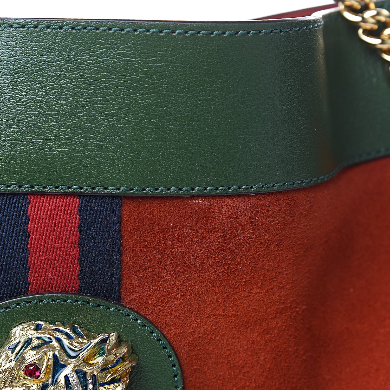 Gucci Suede Calfskin Large Rajah Chain Tote Hibiscus Red Green 10 of 14