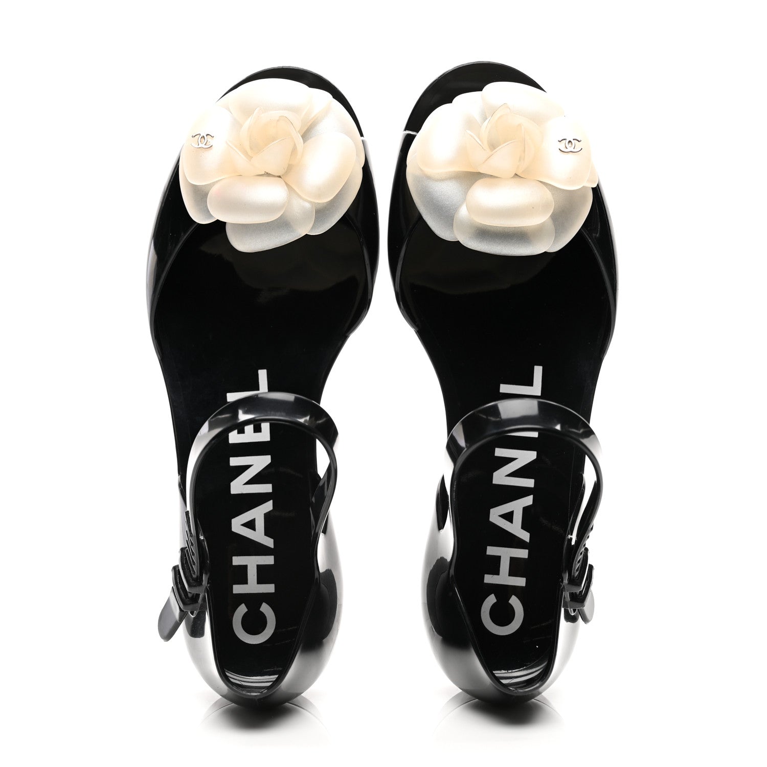 Chanel Jelly Camellia Sandals 35 Black Ivory 2 of 8