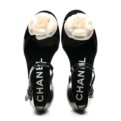 Chanel Jelly Camellia Sandals 35 Black Ivory 2 of 8
