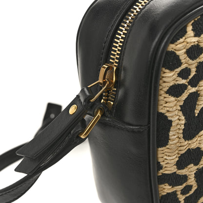 Saint Laurent Raffia Calfskin Leopard Print Monogram Lou Camera Bag Natural Beige Black 12 of 12