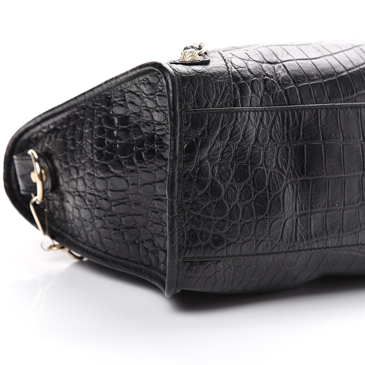 Calfskin Crocodile Embossed Giant 12 Gold Hardware City Black