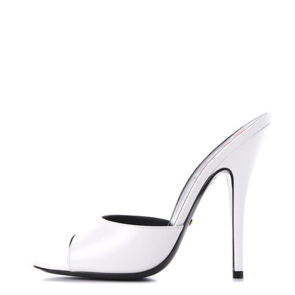 Gucci Polished Calfskin Scarlet High Heel Slide Sandals 39 Great White 1 of 11