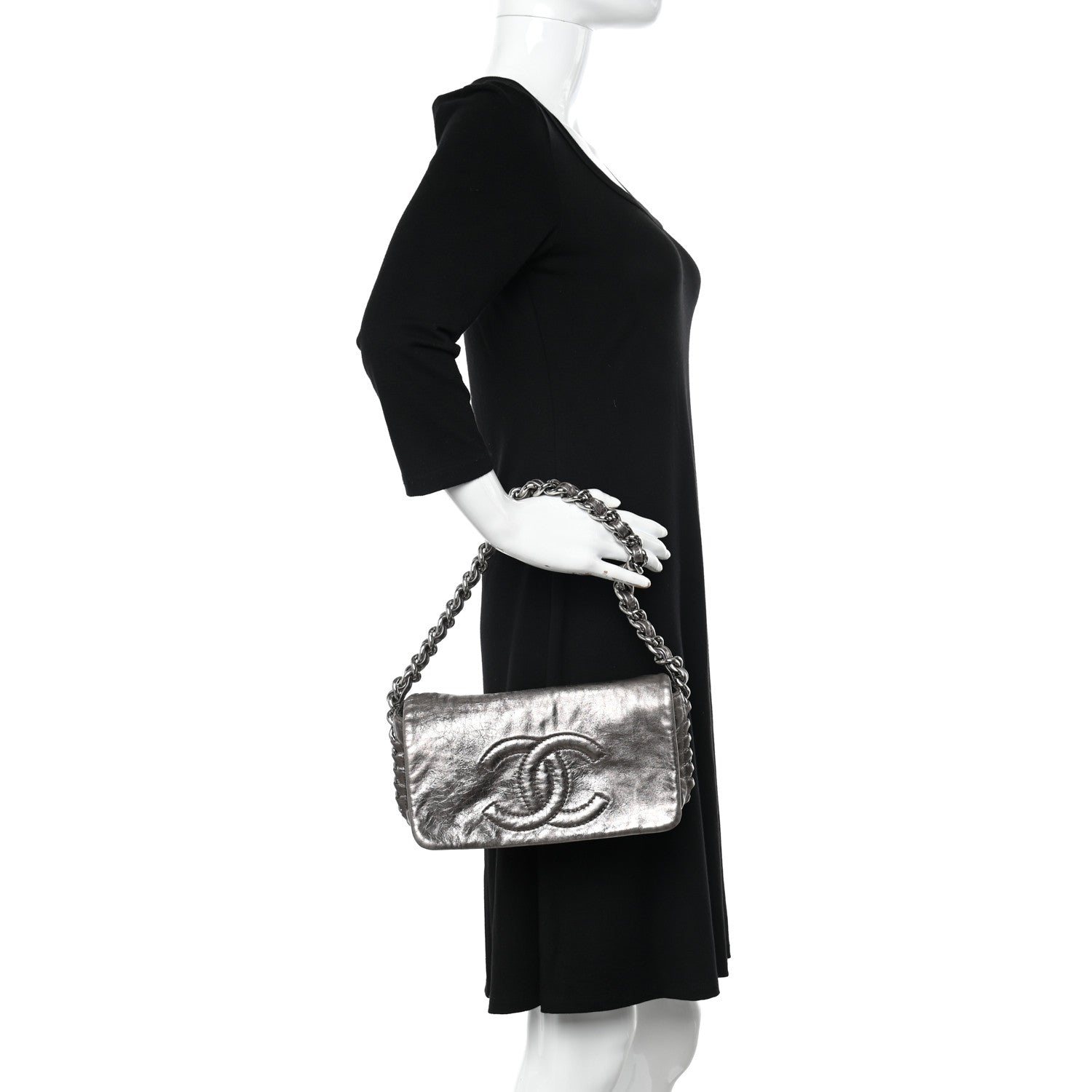 Chanel Metallic Cracked Calfskin Modern Chain Flap Bag Dark Silver 2 of 10