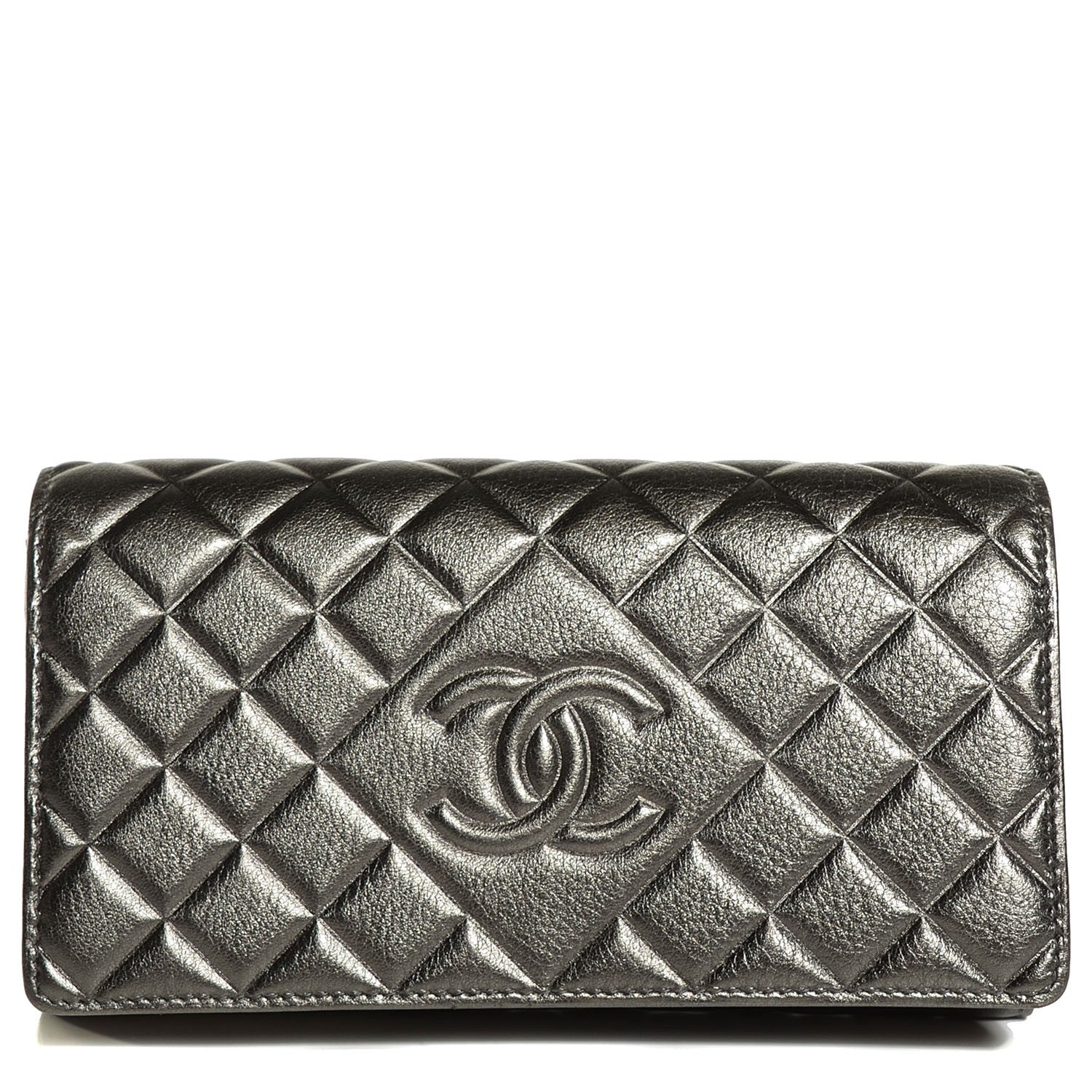 Chanel Calfskin Quilted Diamond CC Large Gusset Flap Wallet Dark Silver 1 of 9
