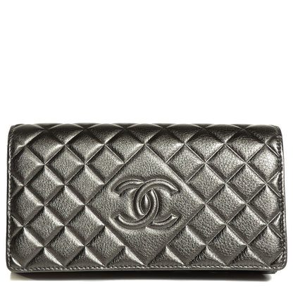Chanel Calfskin Quilted Diamond CC Large Gusset Flap Wallet Dark Silver 1 of 9