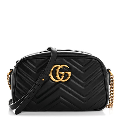 Gucci Calfskin Matelasse Small GG Marmont Chain Shoulder Bag Black 1 of 16