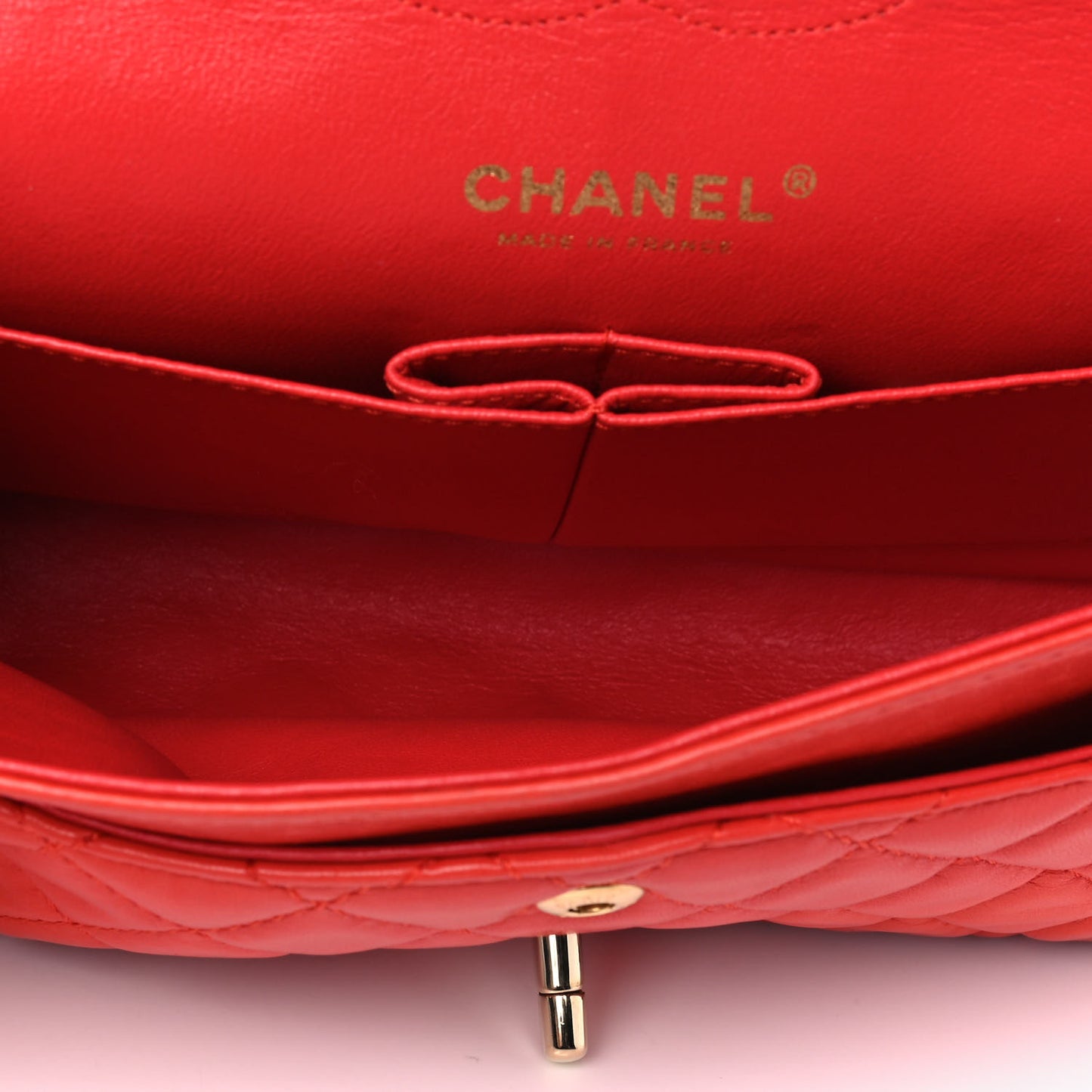 Lambskin Quilted Medium Double Flap Red