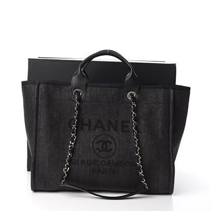 Chanel Mixed Fibers Calfskin Striped Medium Deauville Tote Black 9 of 9