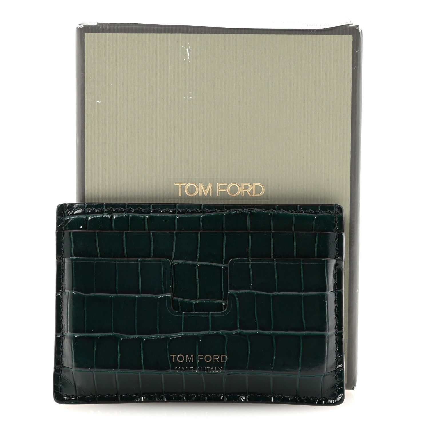 Tom Ford Calfskin Alligator Embossed Card Holder Bottle Green 8 of 8