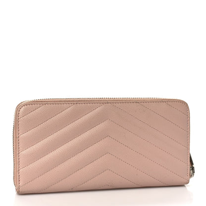 Saint Laurent Grain De Poudre Matelasse Chevron Monogram Zip Around Wallet Rose Poudre 3 of 9