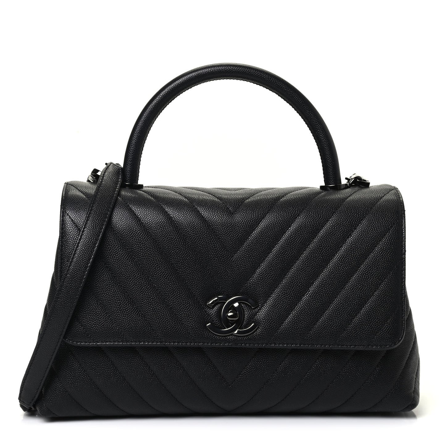 Caviar Chevron Quilted Small Coco Handle Flap So Black