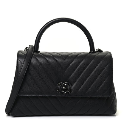 Chanel Caviar Chevron Quilted Small Coco Handle Flap So Black 1 of 4