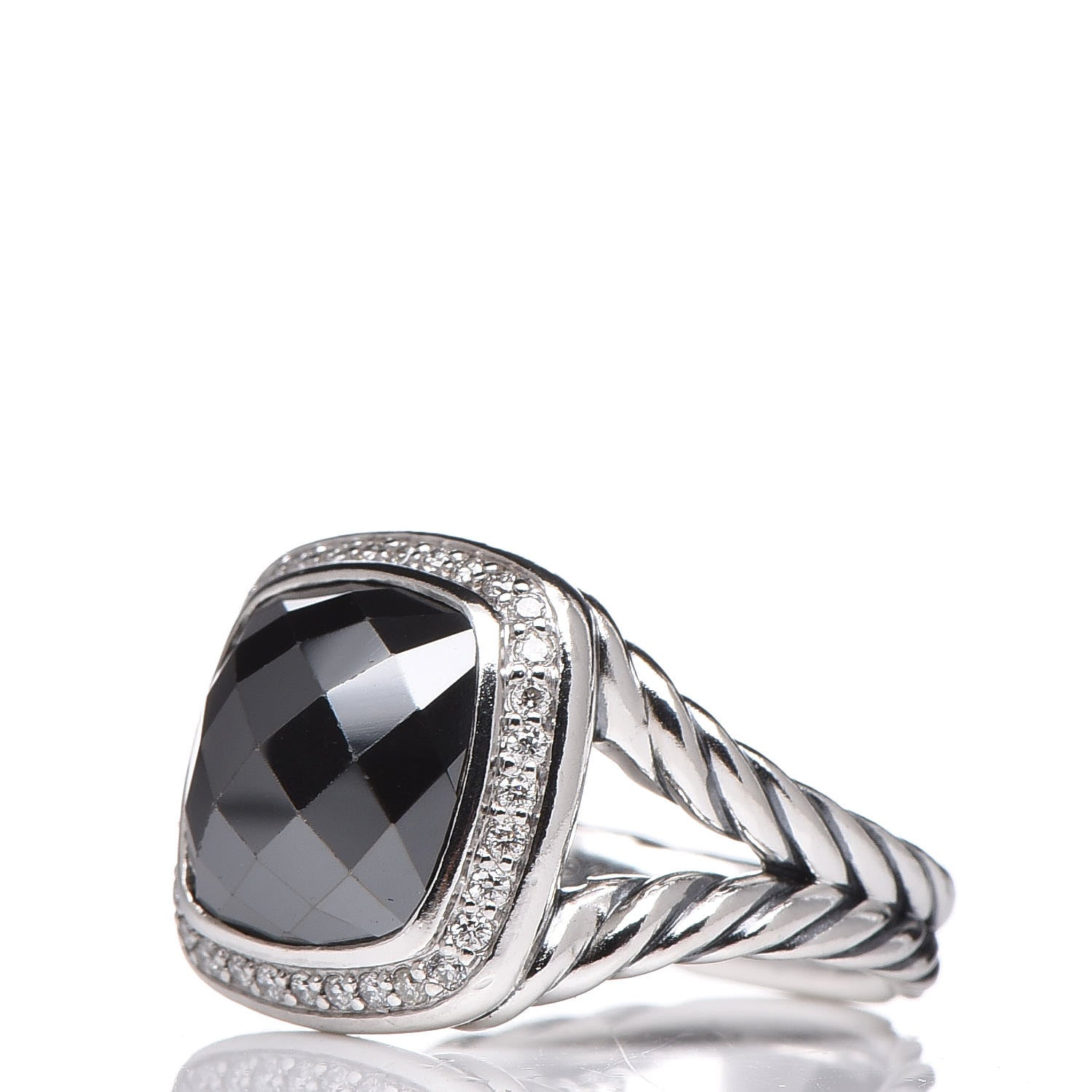 David Yurman Sterling Silver Diamond Hematite 11mm Albion Ring 52 6 3 of 6