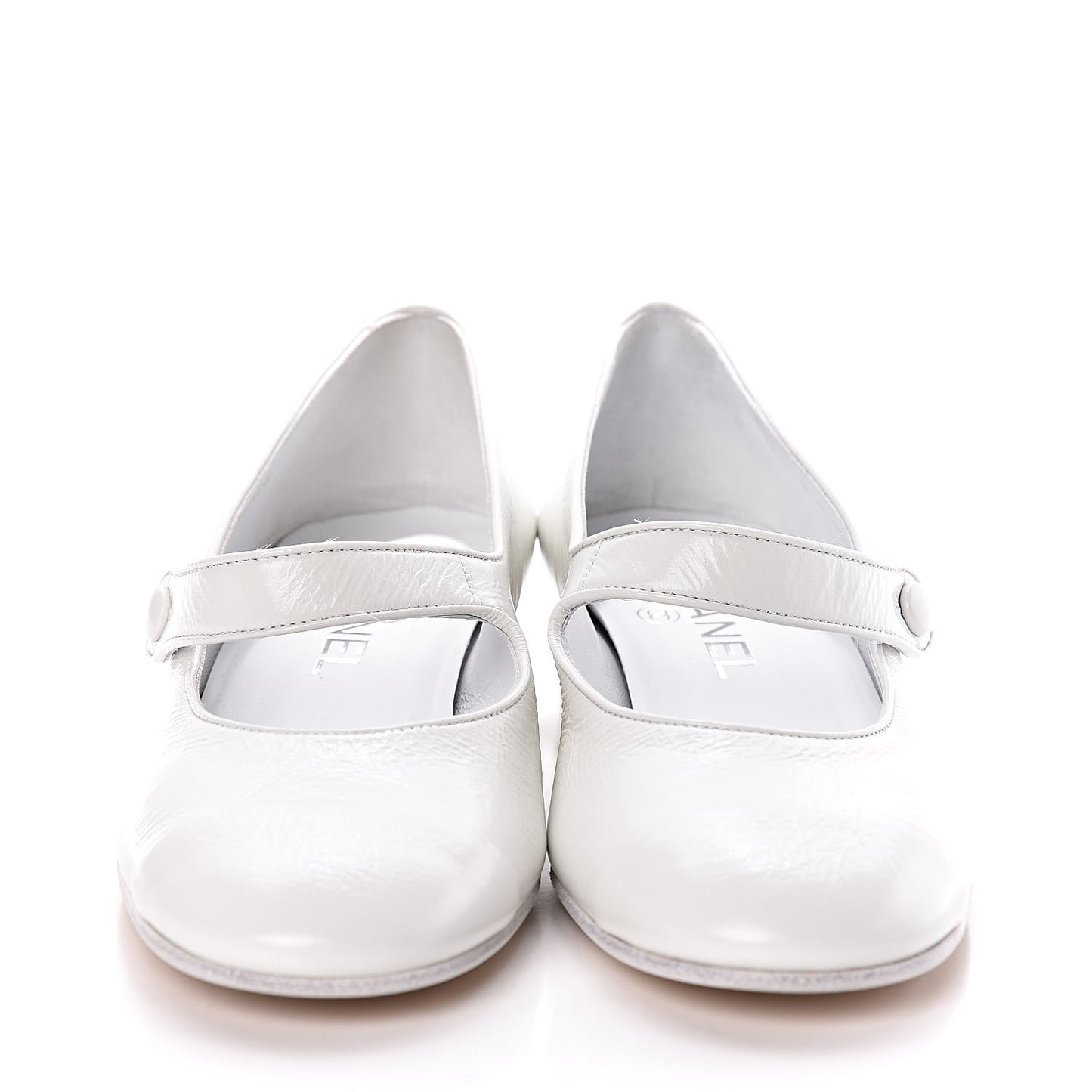 Patent Calfskin Mary Jane Strap Pumps 37.5 White