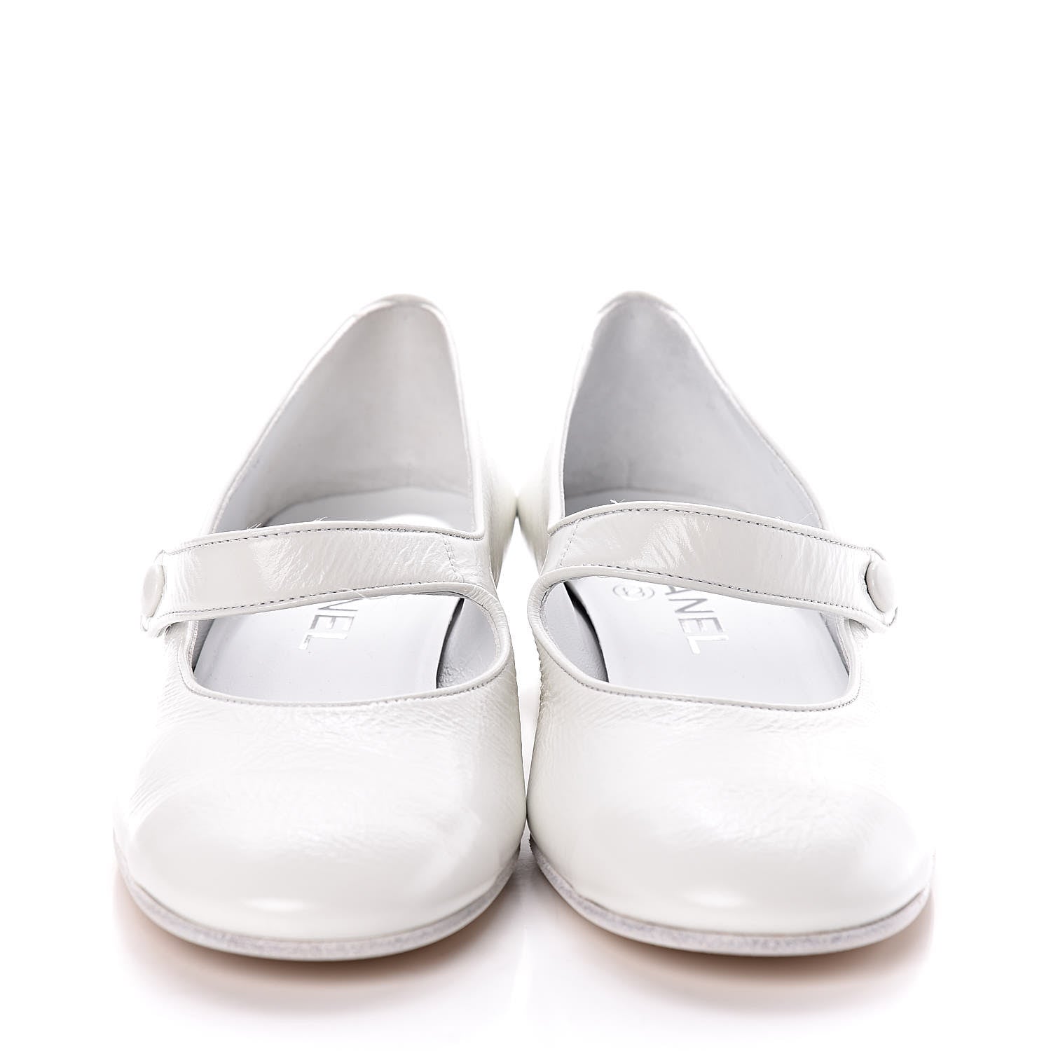 Chanel Patent Calfskin Mary Jane Strap Pumps 37.5 White 2 of 8