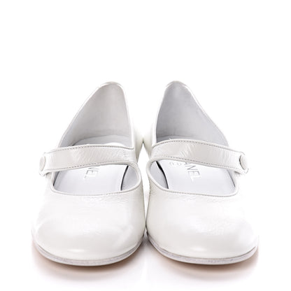 Chanel Patent Calfskin Mary Jane Strap Pumps 37.5 White 2 of 8