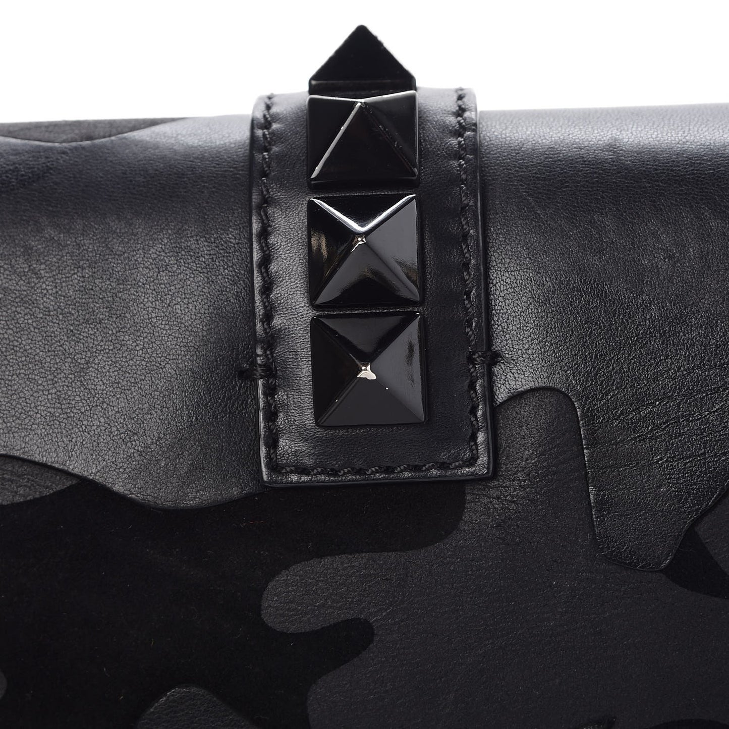Nappa Canvas Camouflage Medium Glam Lock Rockstud Flap Black