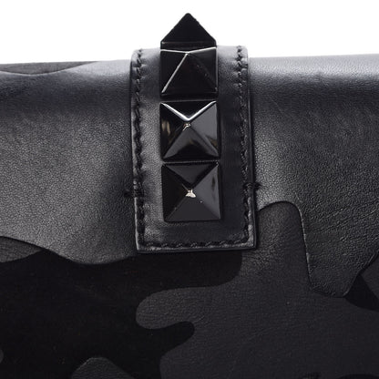 Valentino Garavani Nappa Canvas Camouflage Medium Glam Lock Rockstud Flap Black 9 of 10