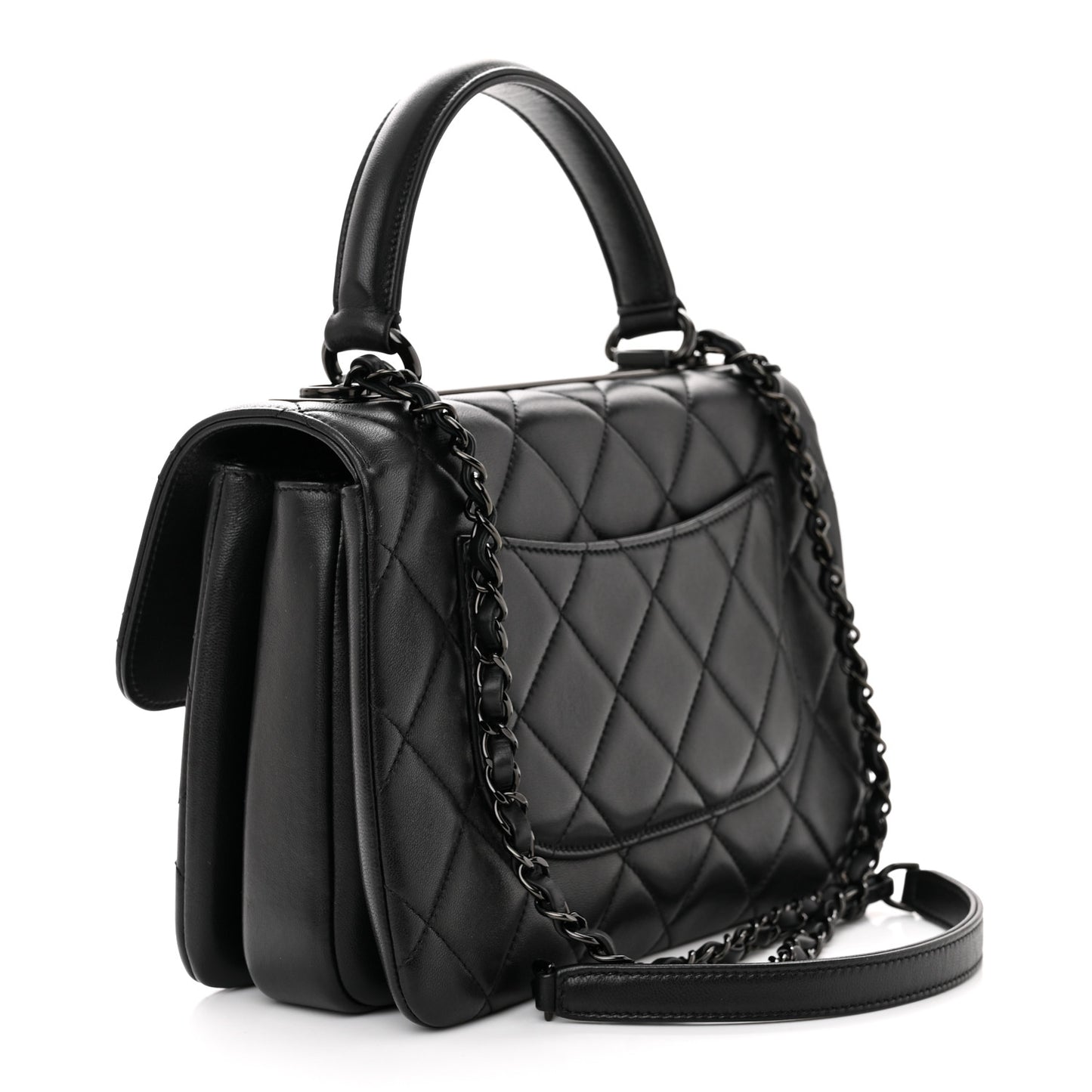Lambskin Quilted Small Trendy CC Dual Handle Flap Bag So Black