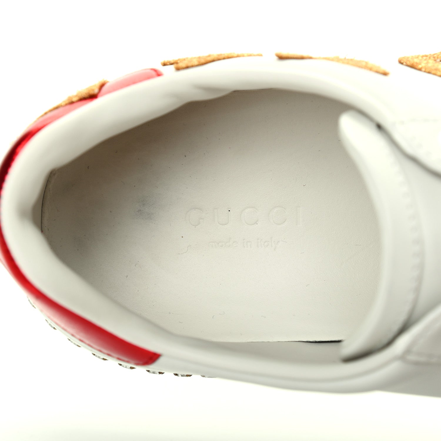Gucci Calfskin Crystal Web LOVED Embroidered Womens Ace Platform Sneakers 37 White Red Flame Notte 7 of 16