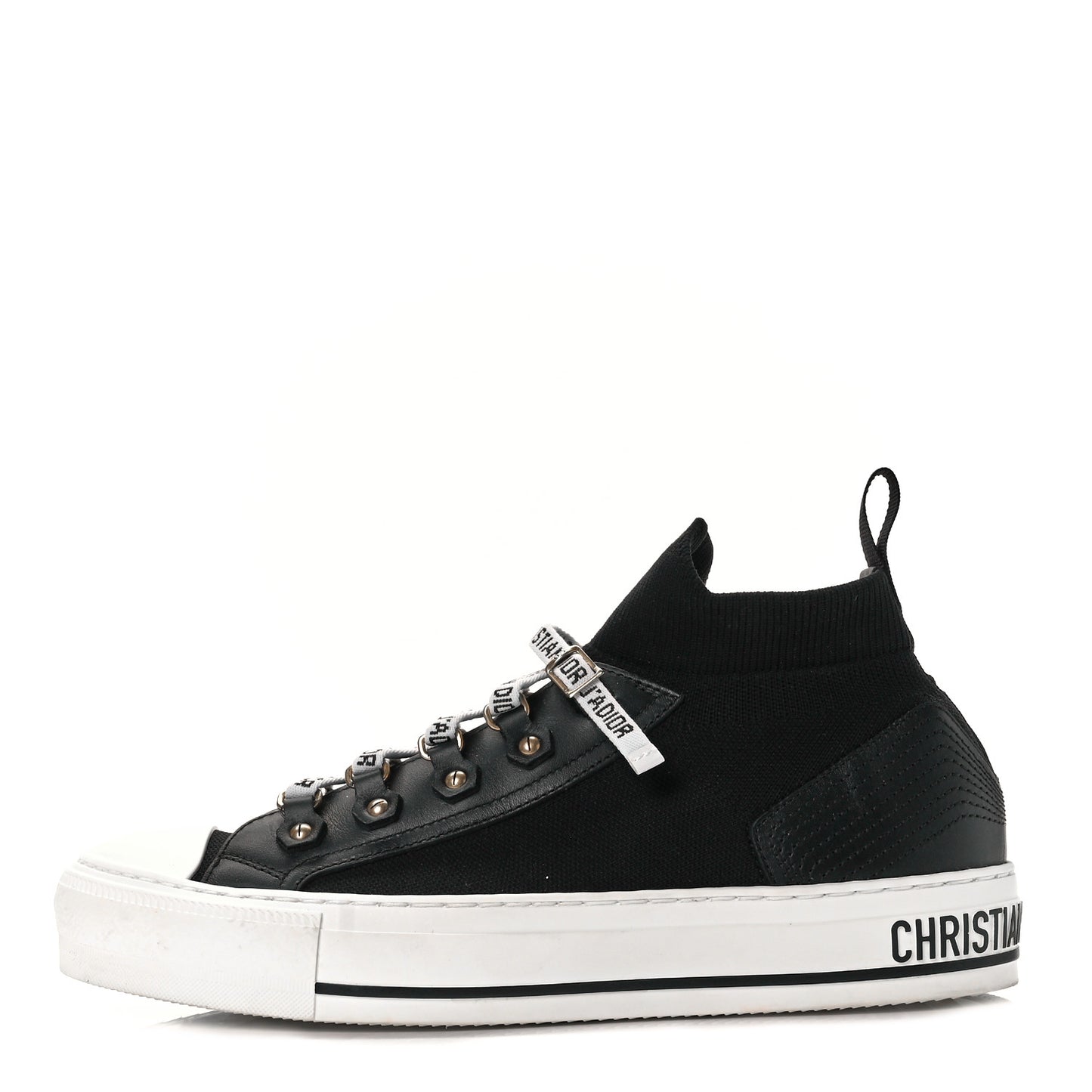 Technical Knit Calfskin Womens Walk'N'Dior High Top Sneakers 38.5 Black