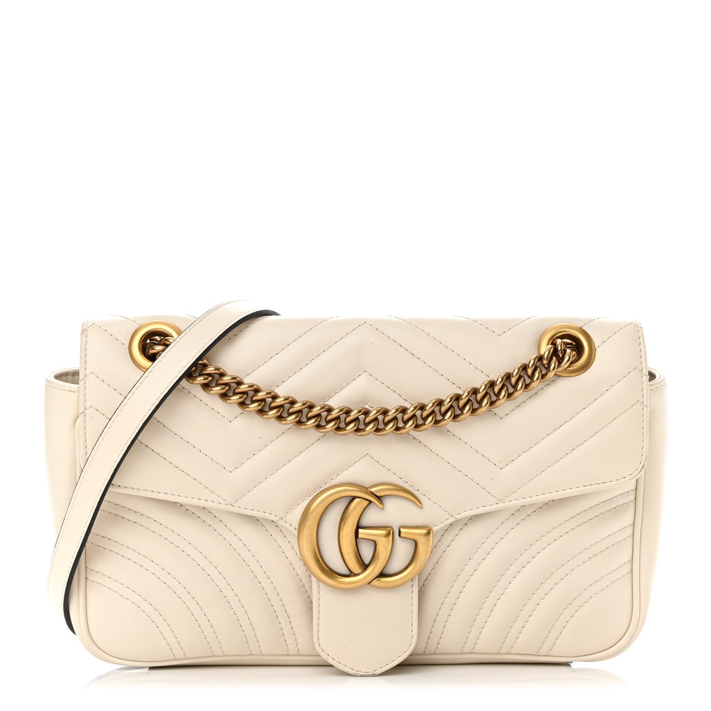 Calfskin Matelasse Small GG Marmont Shoulder Bag White
