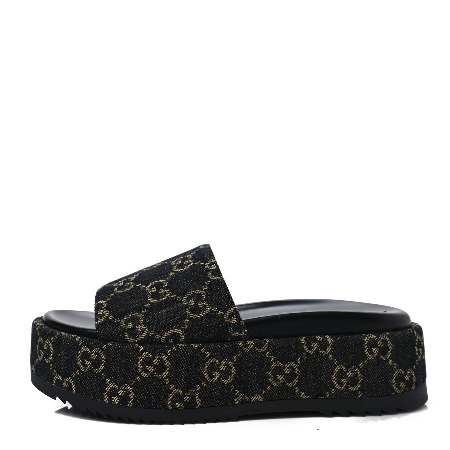 Jacquard Black Denim GG Monogram Angelina Platform 55mm Slide Sandals 35.5 Black Ivory