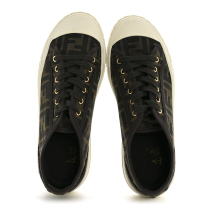 Fendi Fabric Jacquard FF Womens Domino Low Top Sneakers 37.5 Tobacco 2 of 10