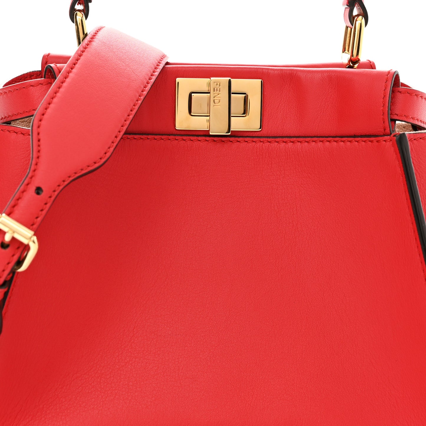 Vitello Seta Canvas FF Embroidered Mini Peekaboo Iconic Satchel Rosso Cardinale Multicolor