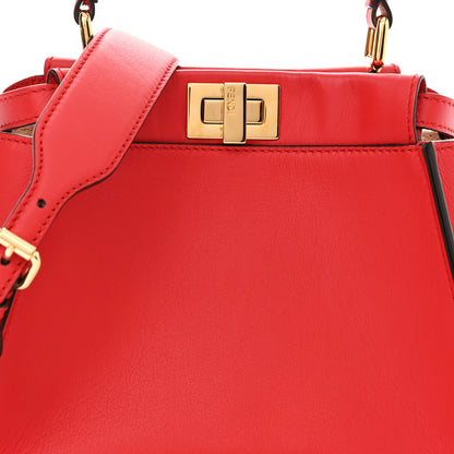 Fendi Vitello Seta Canvas FF Embroidered Mini Peekaboo Iconic Satchel Rosso Cardinale Multicolor 7 of 9