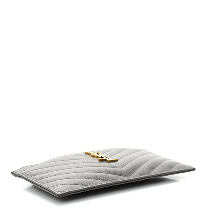 Saint Laurent Grain De Poudre Chevron Monogram Bill Pouch Fog 4 of 9