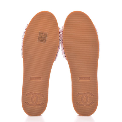 Chanel Tweed Lambskin Logo Mules 39 Pink Red 5 of 10