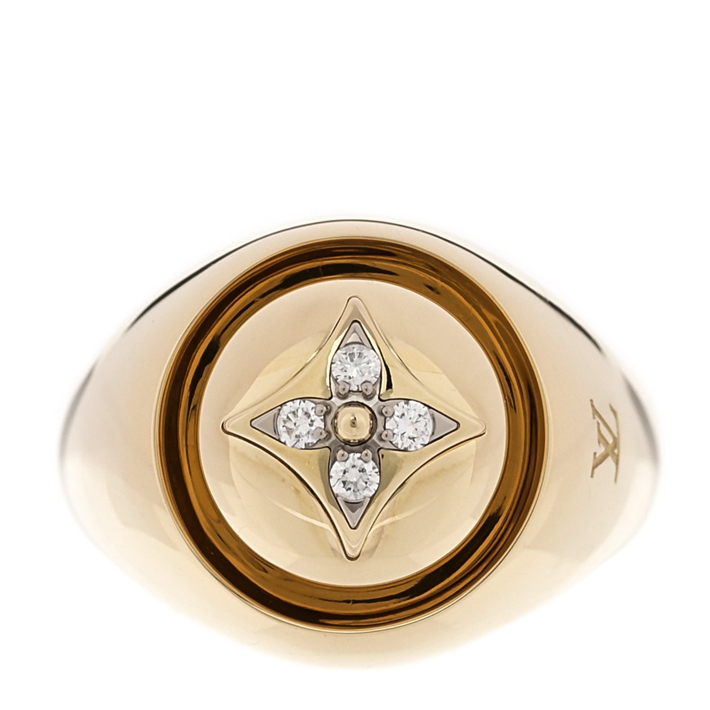 18K Yellow Gold Diamond B Blossom Signet Ring 55 7.25