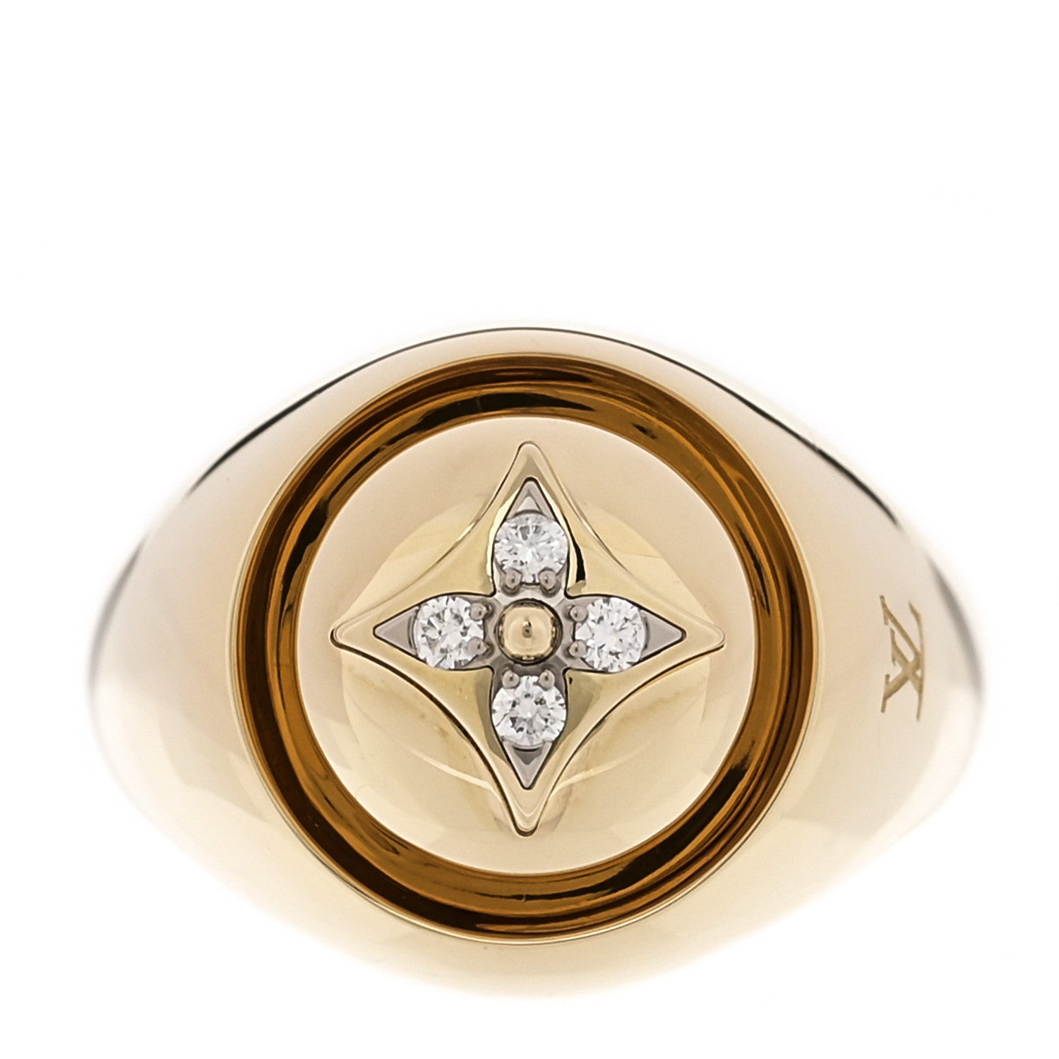 Louis Vuitton 18K Yellow Gold Diamond B Blossom Signet Ring 55 7.25 1 of 5
