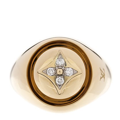Louis Vuitton 18K Yellow Gold Diamond B Blossom Signet Ring 55 7.25 1 of 5