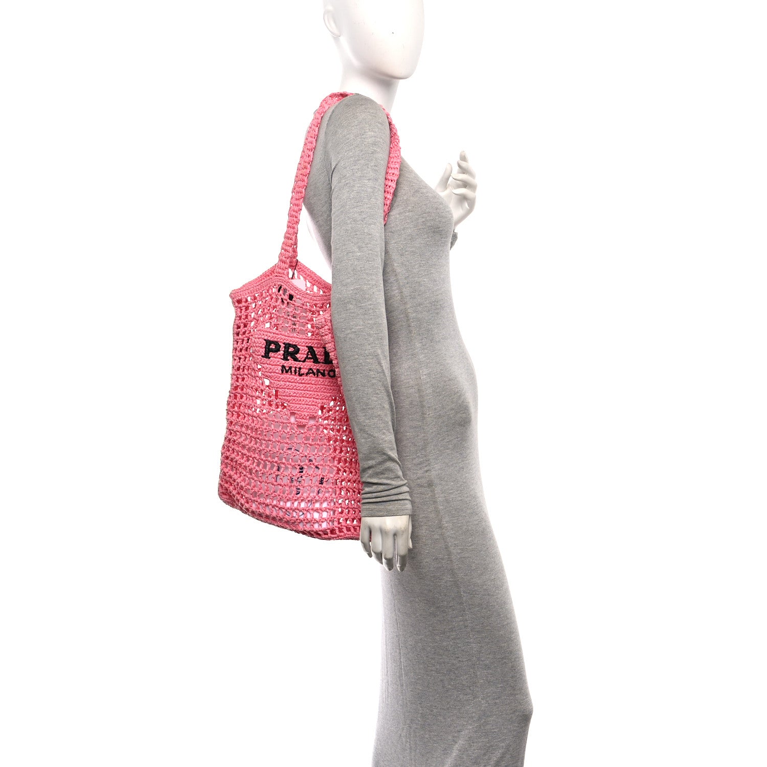 Prada Yarn Raffia Effect Crochet Logo Embroidered Tote Bag Petalo 2 of 9