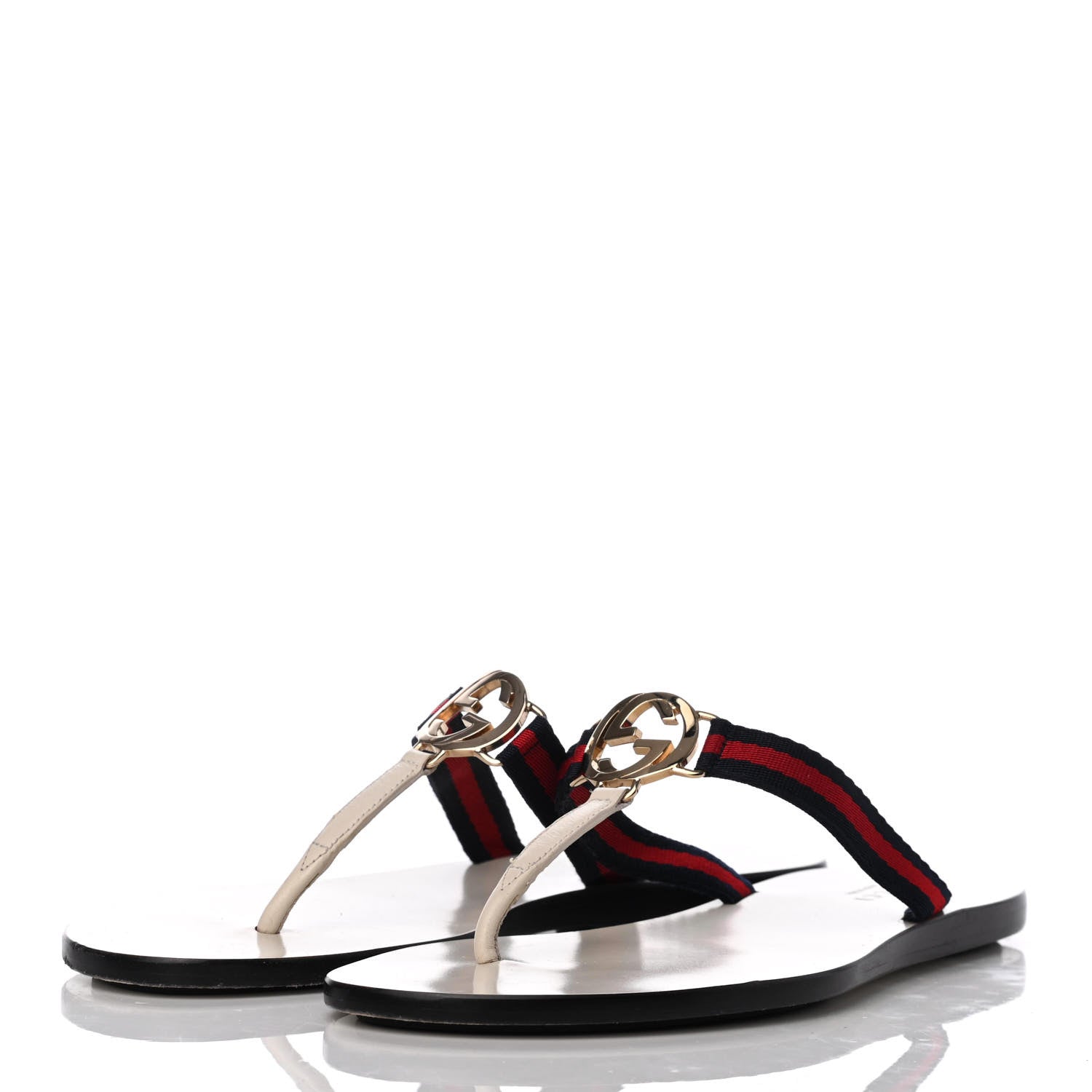 Gucci Nylon Calfskin Web Womens Thong Sandals 35 White Blue Red 3 of 7