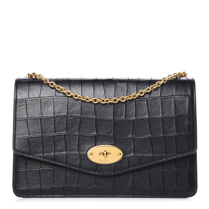 Mulberry Deep Calfskin Crocodile Embossed Medium Darley Black 1 of 10