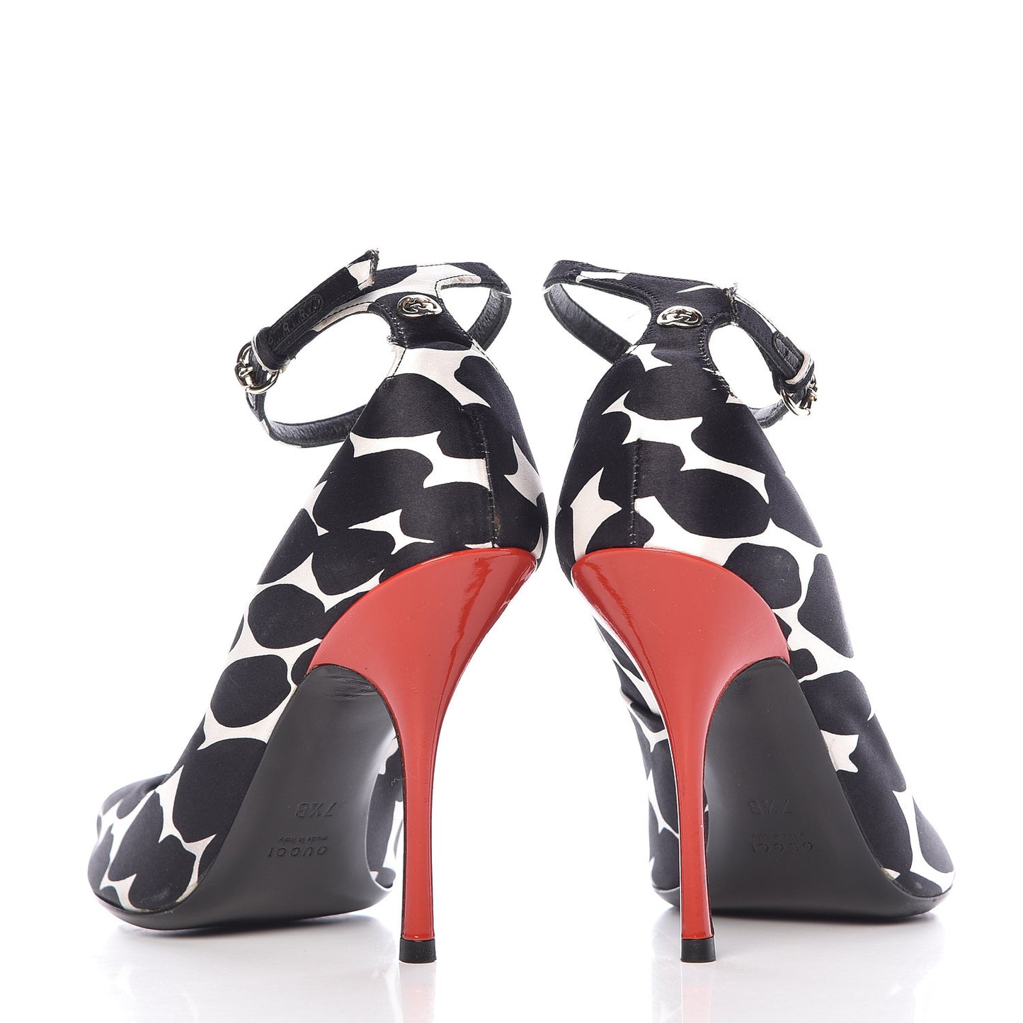 Satin Animal Print Peep Toe Pumps 7.5 Black
