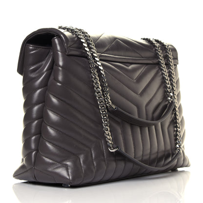 Saint Laurent Calfskin Y Quilted Monogram Large Loulou Chain Satchel Asphalt 2 of 4