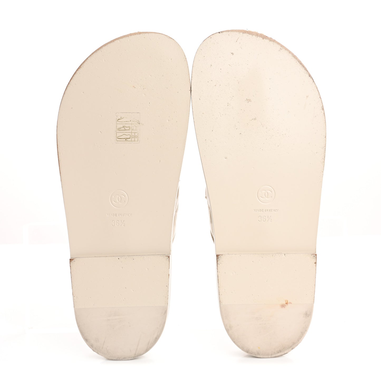 Shiny Calfskin Crystal Quilted Velcro Dad CC Slide Sandals 36.5 Light Beige