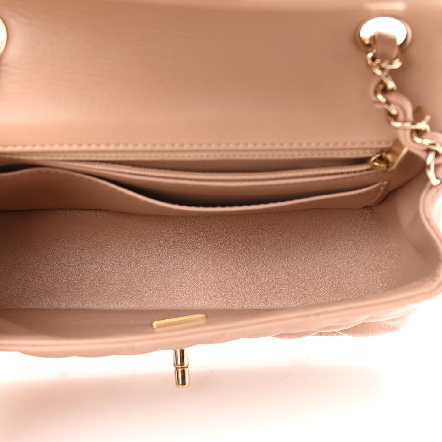 Lambskin Quilted Mini Rectangular Flap Dark Beige