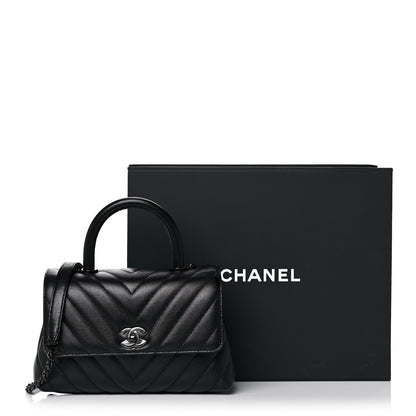 Chanel Caviar Chevron Quilted Mini Coco Handle Flap So Black 14 of 14