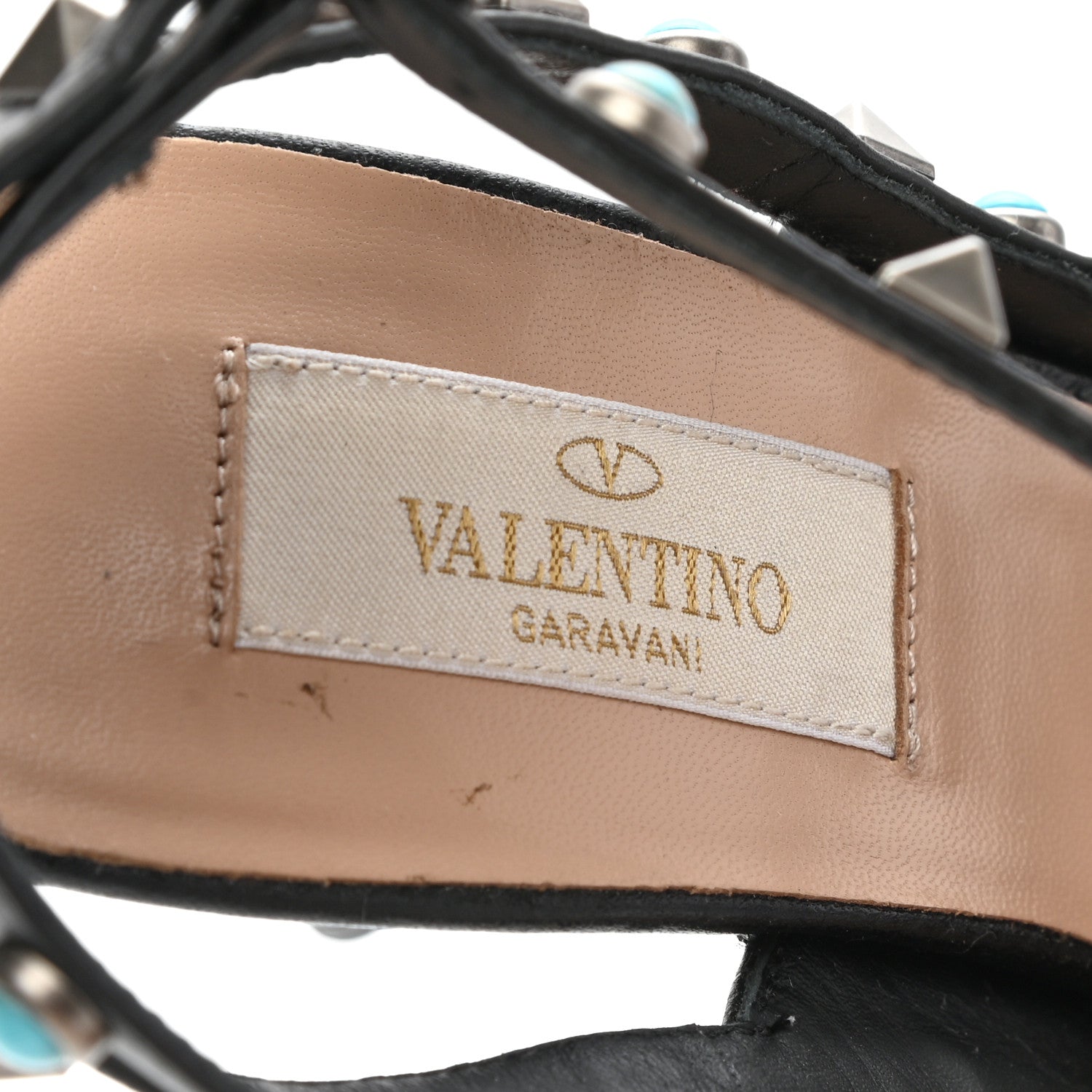 Valentino Garavani Pebbled Calfskin Turquoise Rockstud Rolling Ankle Strap 100mm Pumps 37 Black 8 of 8